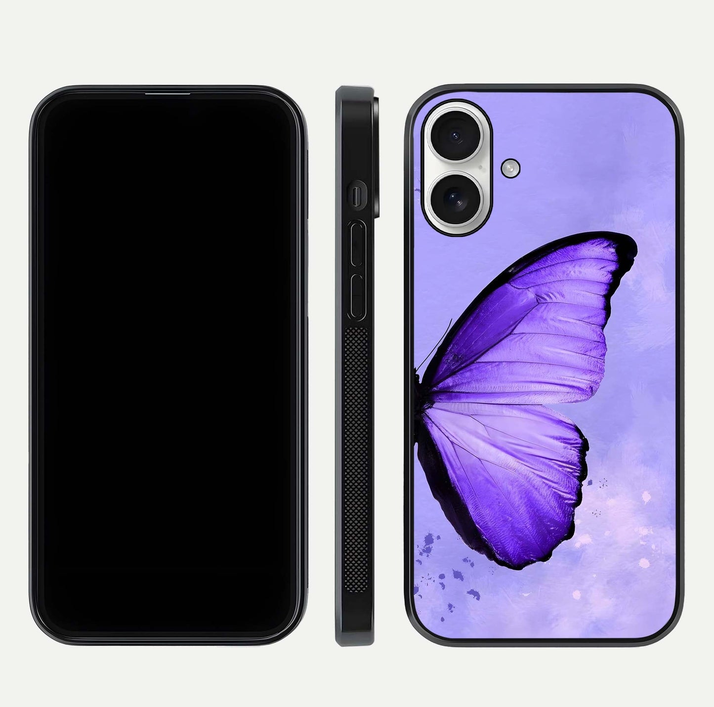 Violet Dream Wing Glass Case for iPhone 17 front & back layout showing violet tones and smooth edges
