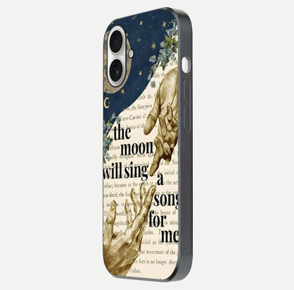 Aesthetic Divine Glass Case for iPhone 17 side-angle image showing divine abstract design, camera module, and glossy finish reflection