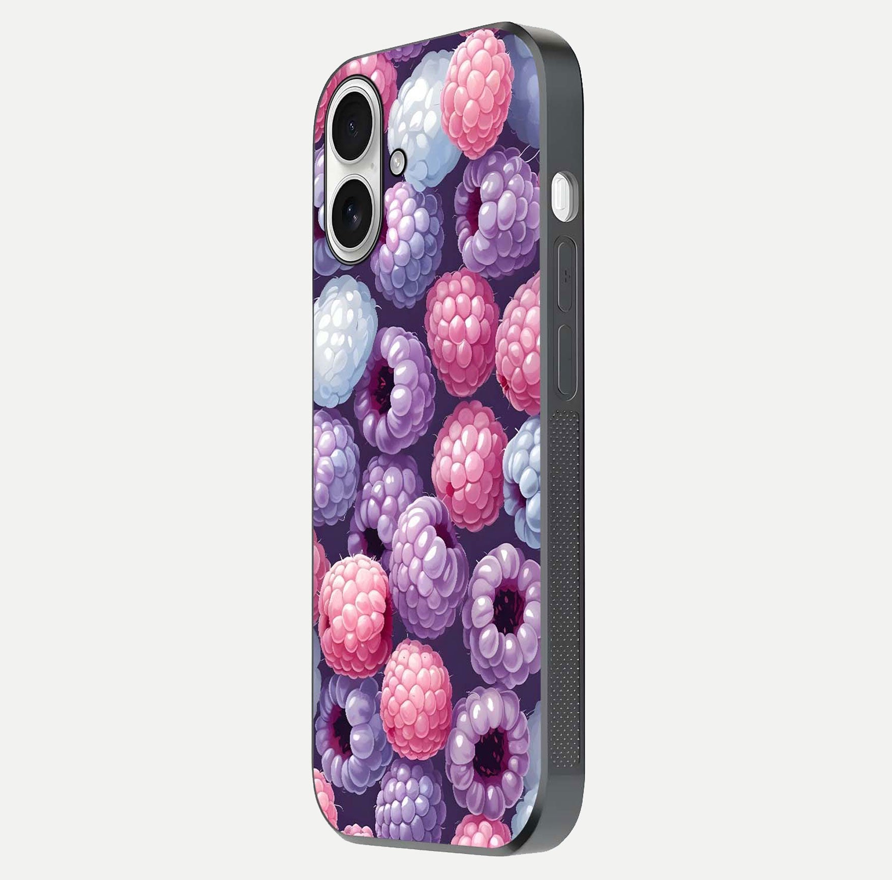 Berry Candy Pop Glass Case for iPhone 17 side-angle image with bright color tones and smooth reflection