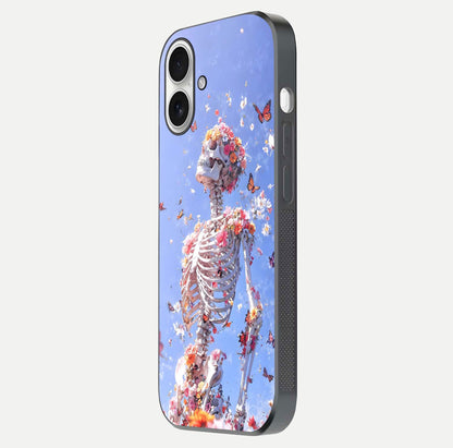 Bloom Beyond Bones Glass Case for iPhone 17 side-angle image highlighting print precision and gloss finish