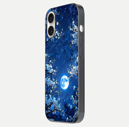 Blossom Moonlight Sky Glass Case for iPhone 17 side-angle view emphasizing moonlight tones and protective edge