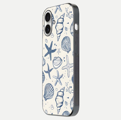 Blue Ocean Outline Glass Case for iPhone 17 side-angle view showing clear edge lines and oceanic blue glow