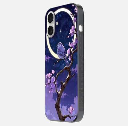 Celestial Bird Blossom Glass Case for iPhone 17 side-angle image showing detailed wings and glossy polish