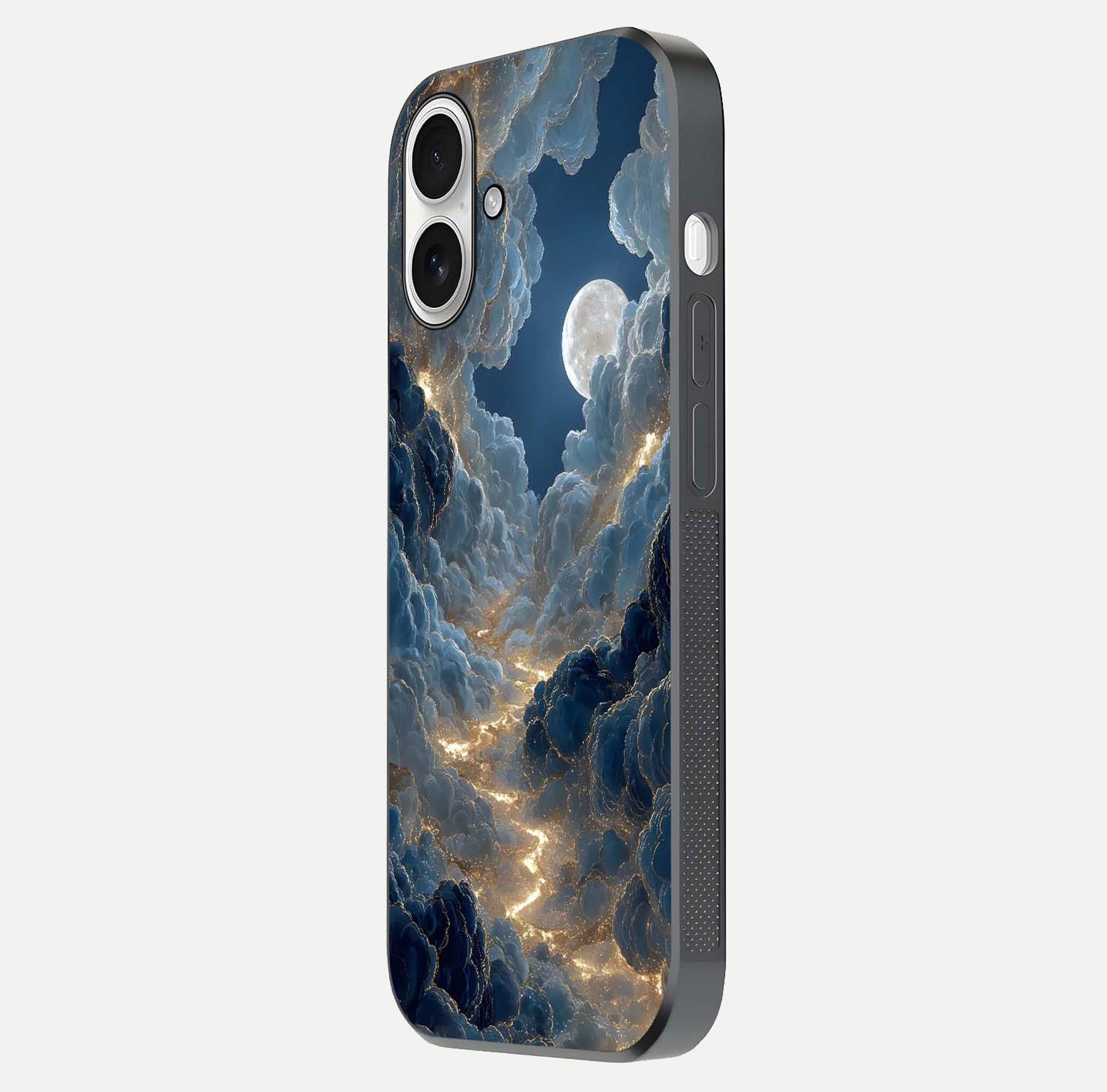 Celestial Cloud Road Glass Case for iPhone 17 side-angle image showing soft pastel tones and edge clarity