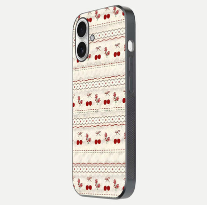 Cherry Bloom Charm Glass Case for iPhone 17 side-angle photo showing flower detail and edge light