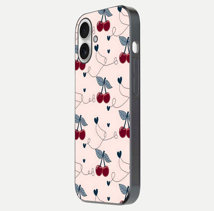 Cherry Heart Line Glass Case for iPhone 17 side-angle view capturing smooth curves and shine effect