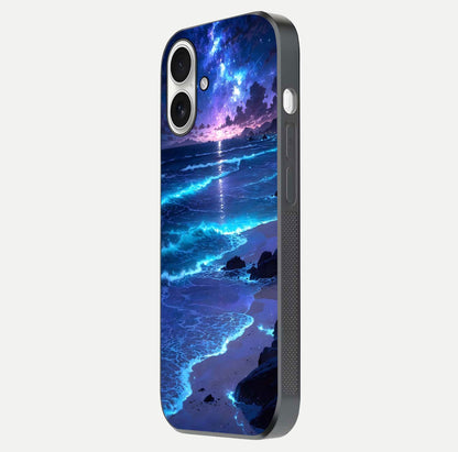 Classic Damn Look Glass Case for iPhone 17 side-angle photo showing shine texture and curve reflection