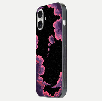 Cosmic Cloud Journey Glass Case for iPhone 17 side-angle photo showing glass reflection and smooth tone