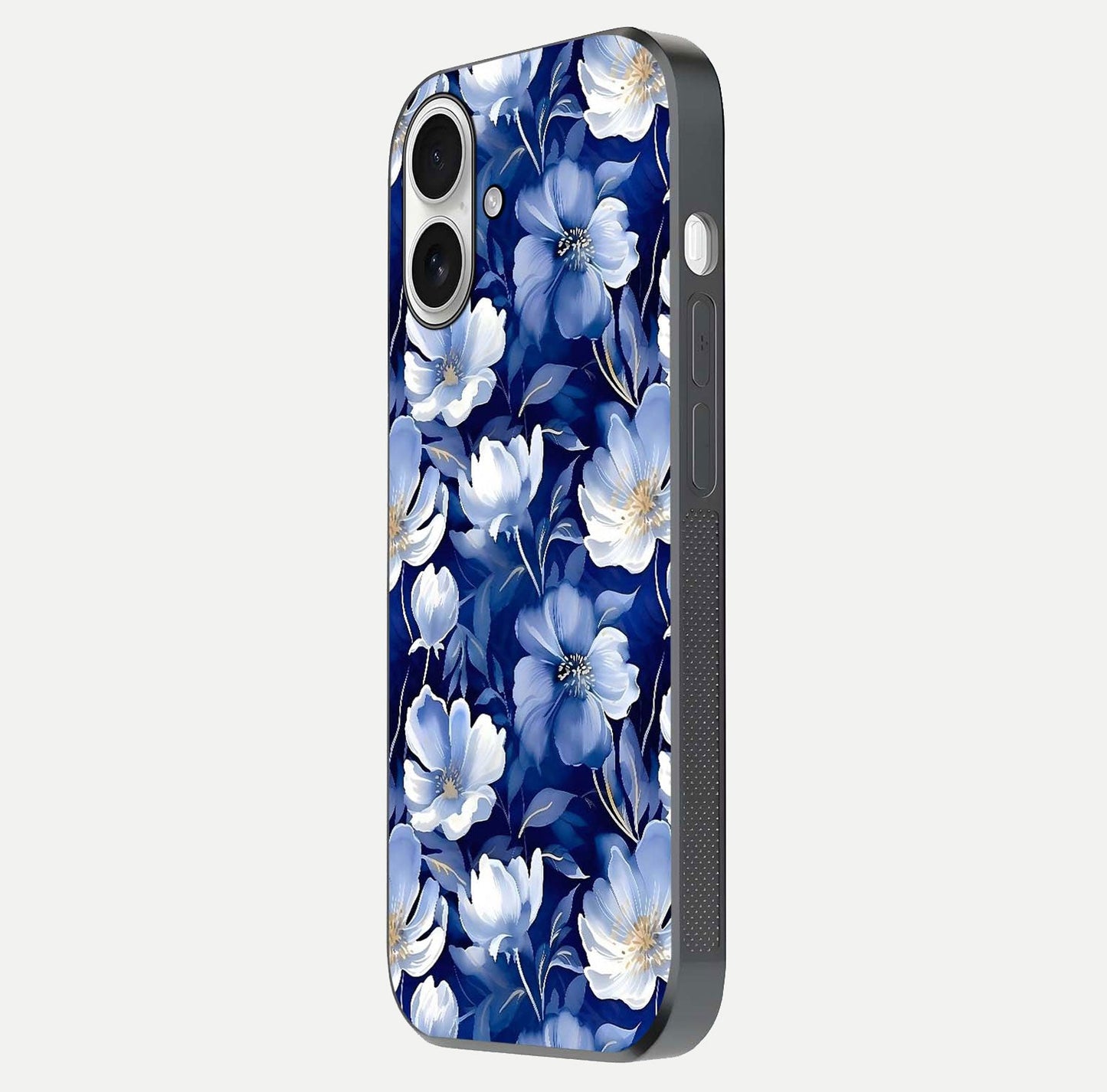 Cute Floral Patterns Glass Case for iPhone 17 side-angle image showing polished surface and gloss tone