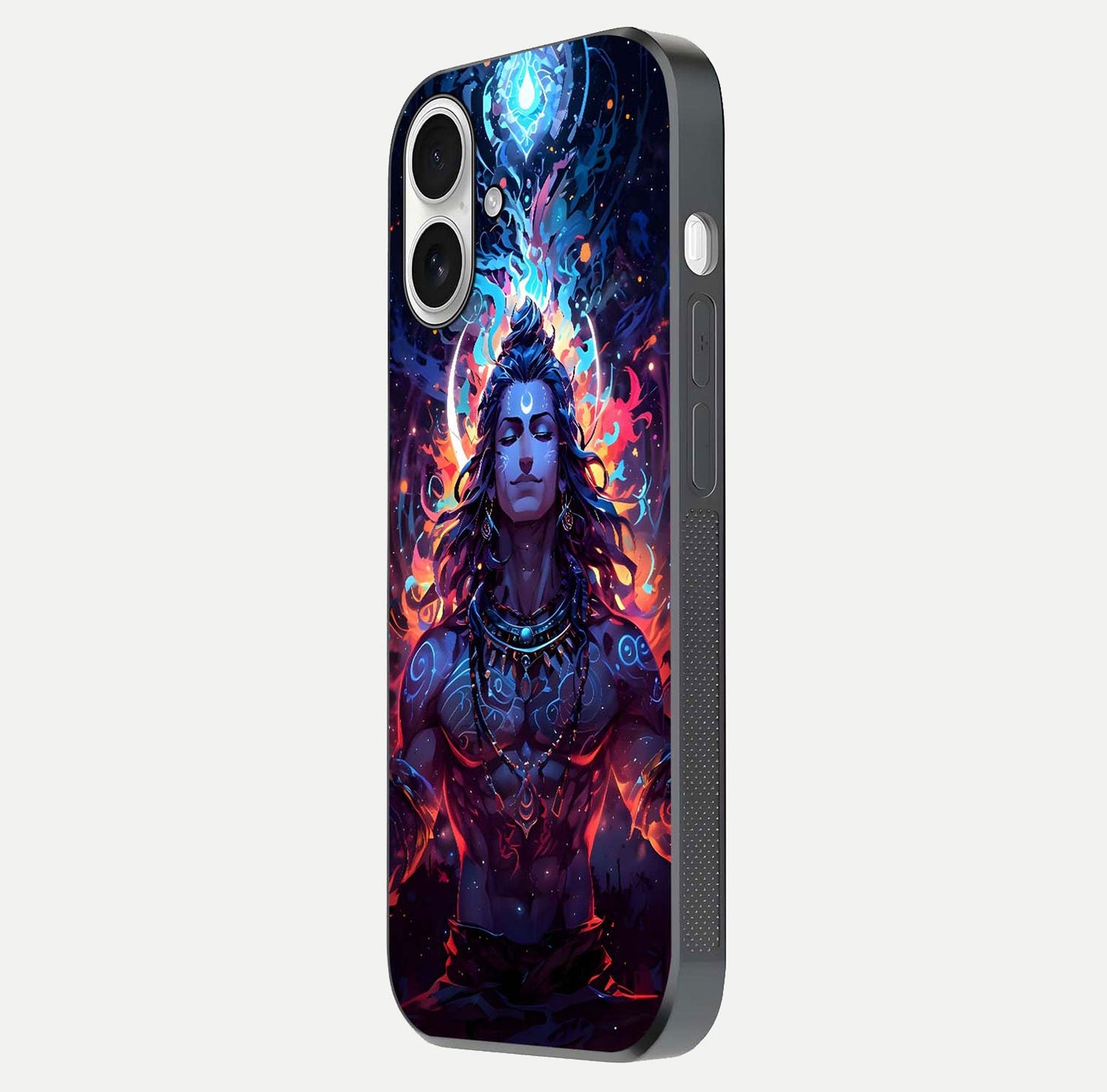 Divine Fire Shiv Glass Case for iPhone 17 side-angle image showing reflection clarity and shine