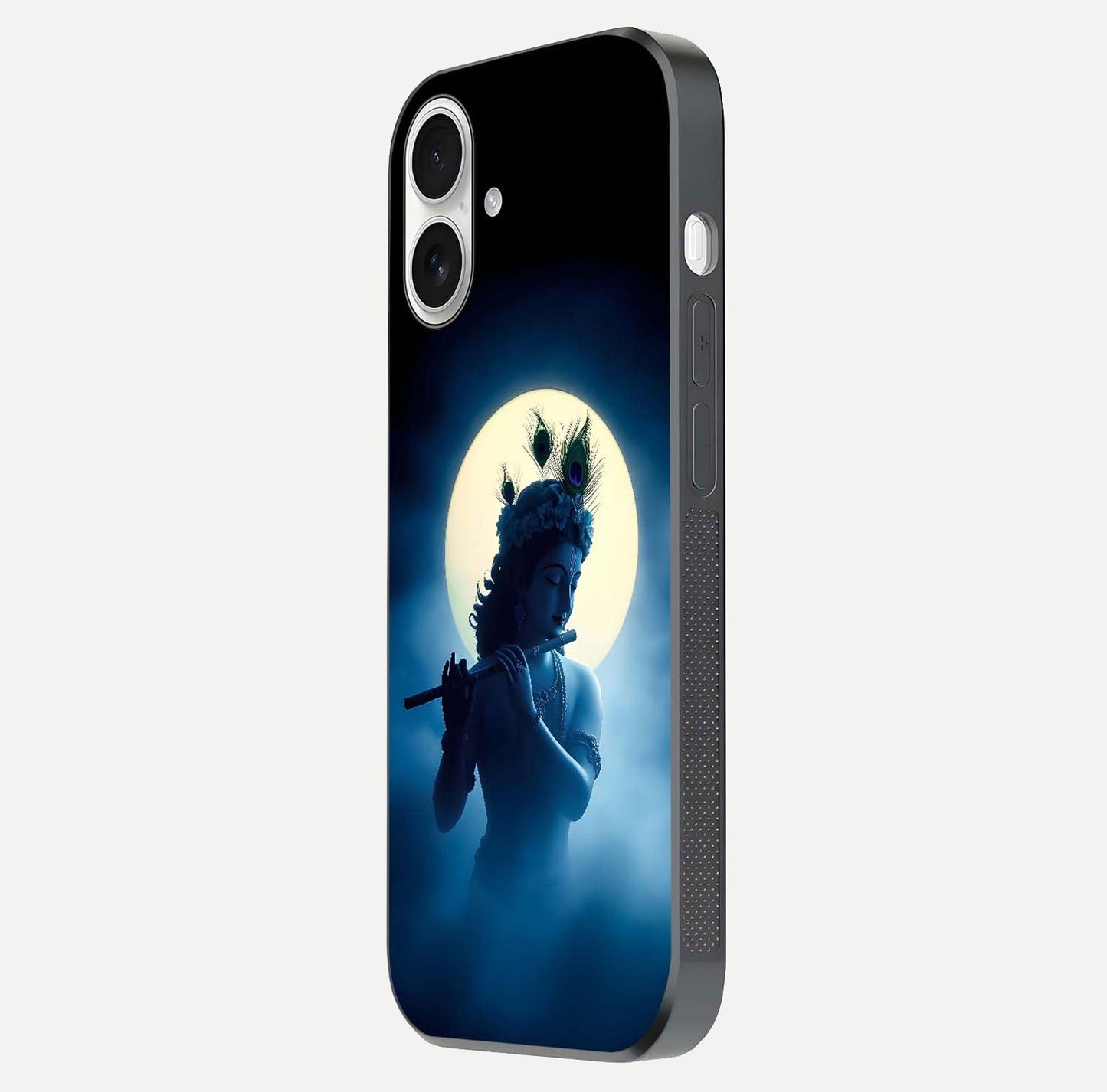 Divine Moon Flute Glass Case for iPhone 17 side-angle image capturing reflection depth and soft color