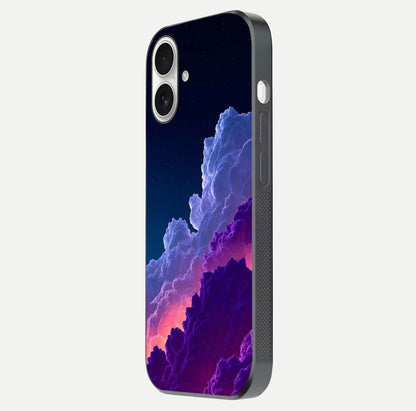 Dreamy Cloud Skies Glass Case for iPhone 17 side-angle image showing reflection clarity and polish