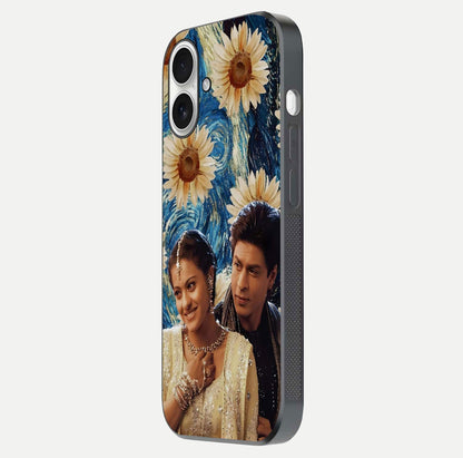 Eternal Love Story Glass Case for iPhone 17 side-angle photo showing curved edges and polished surface
