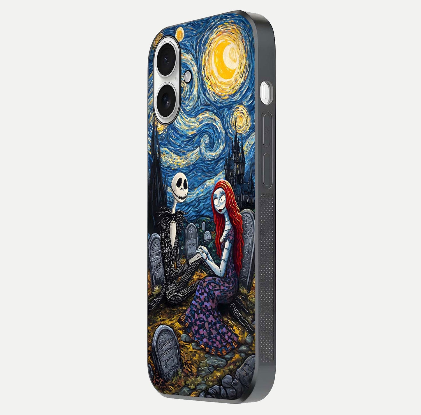 Eternal Night Love Glass Case for iPhone 17 side-angle photo showing edge shine and soft reflection
