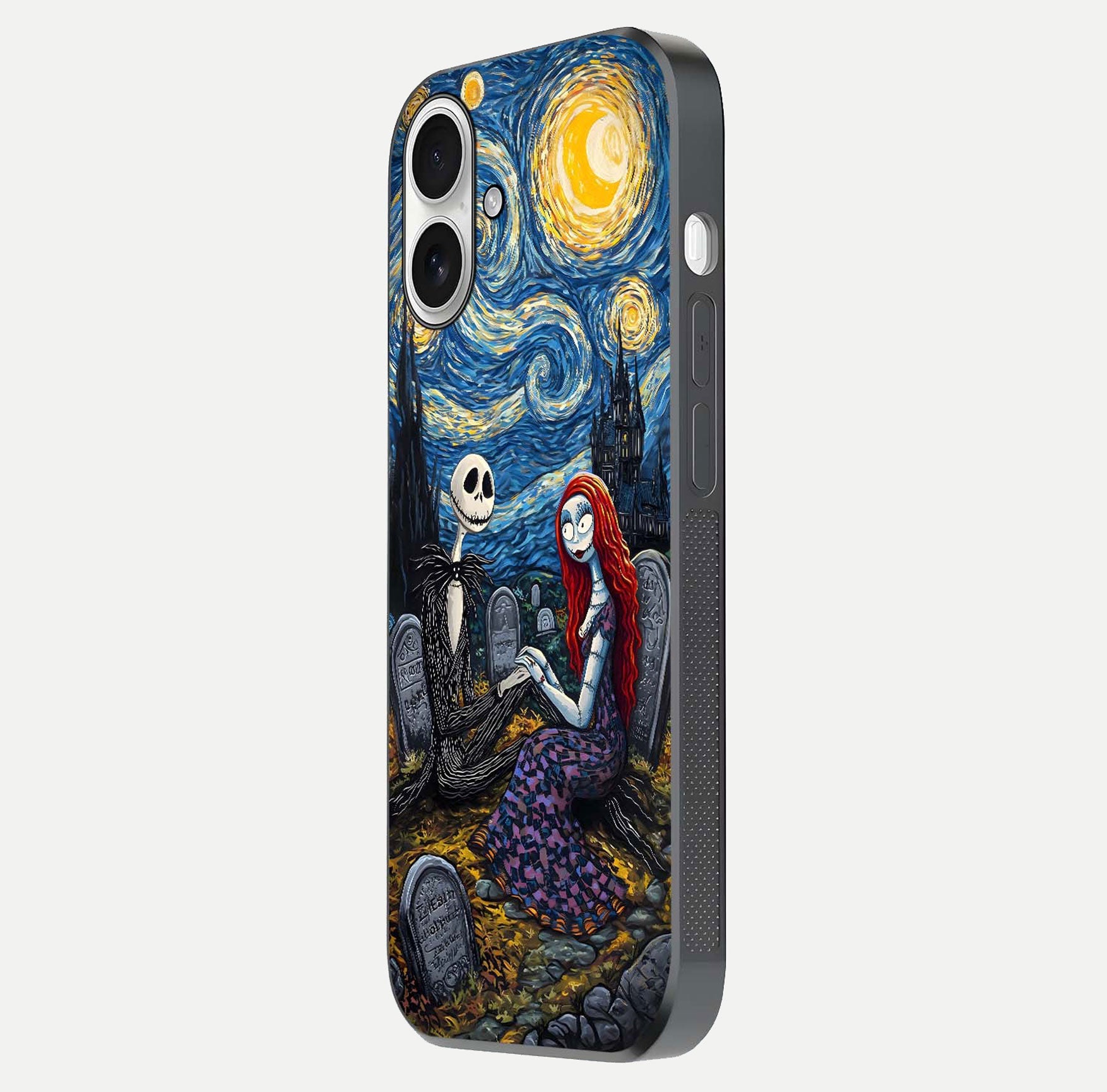 Eternal Night Love Glass Case for iPhone 17 side-angle photo showing edge shine and soft reflection