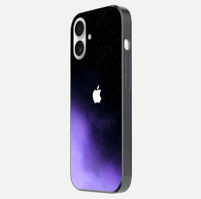 Galaxy Apple Aura Glass Case for iPhone 17 side-angle image showing glossy surface and soft reflection hues