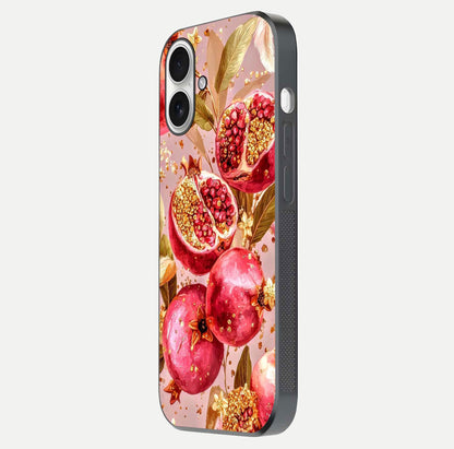 Golden Bloom Glow Glass Case for iPhone 17 side-angle image showing light reflection, gloss texture, and rich tone