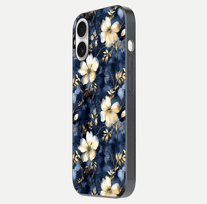 Golden Midnight Bloom Glass Case for iPhone 17 side-angle image showing shine depth and elegant edge design