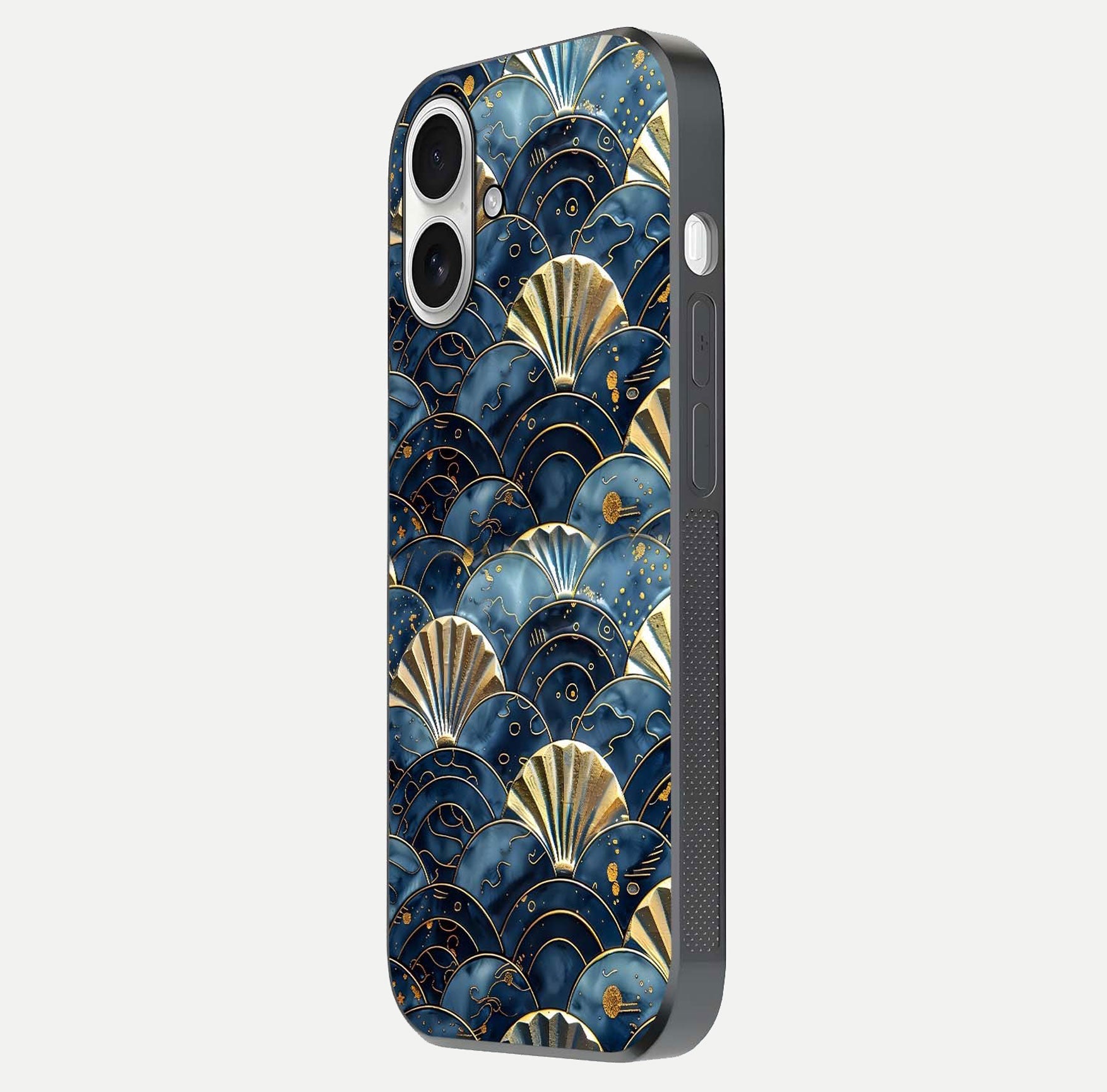 Golden Wave Luxe Glass Case for iPhone 17 side-angle image showing reflection clarity and polished finish