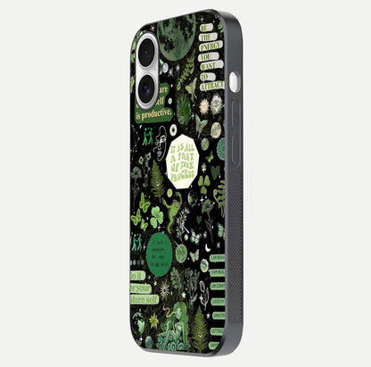 Green Moon Energy Glass Case for iPhone 17 side-angle image showing reflection brilliance and curved finish