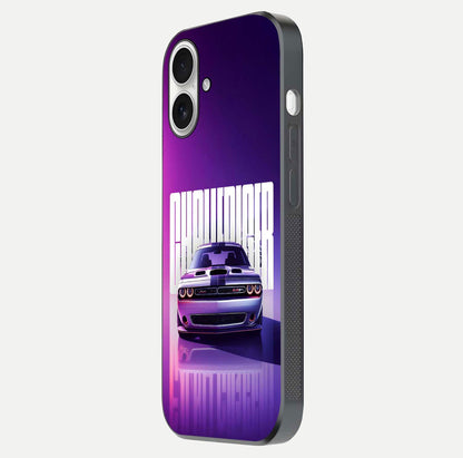 Midnight Muscle Ride Glass Case for iPhone 17 side-angle image showing reflection clarity and bold design