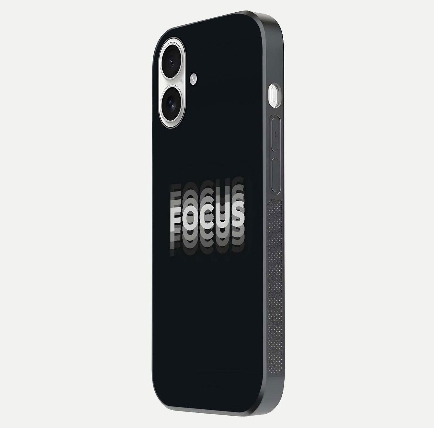 Mono Focus Vision Glass Case for iPhone 17 side-angle image showing smooth reflection and minimal tones