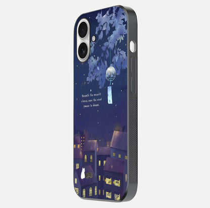 Moonlit Cat Silence Glass Case for iPhone 17 side-angle image showing HD gloss and feline artwork detail