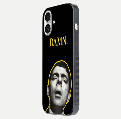 Mr Bean Damn Glass Case for iPhone 17 side-angle image emphasizing HD print clarity and playful theme