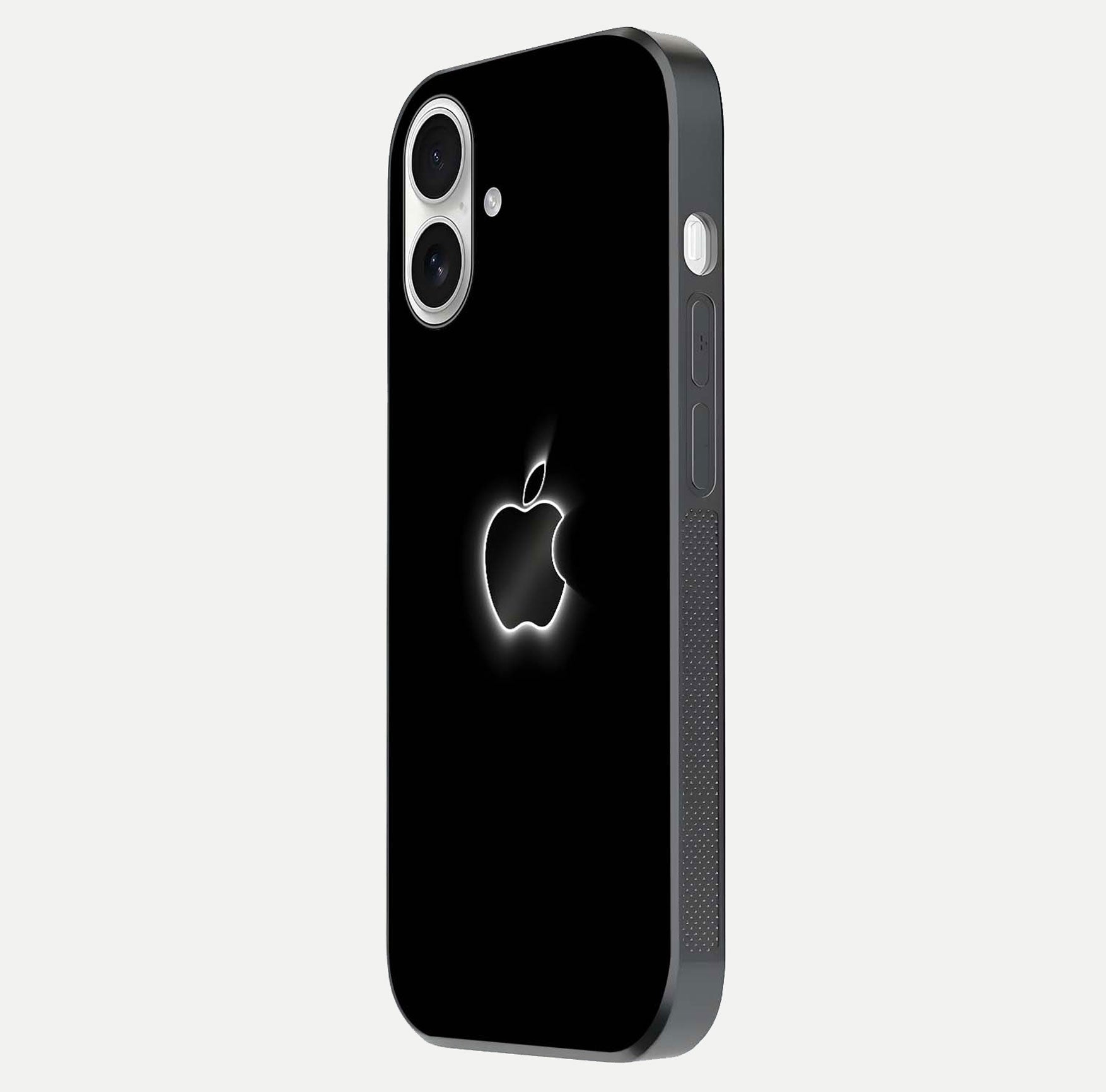 Neon Apple Glow Glass Case for iPhone 17 side-angle image showing light reflection and glow effect