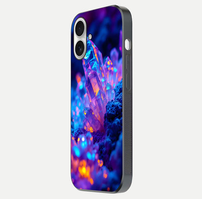 Neon Aura Shards Glass Case for iPhone 17 side-angle image showing light depth and glossy contrast