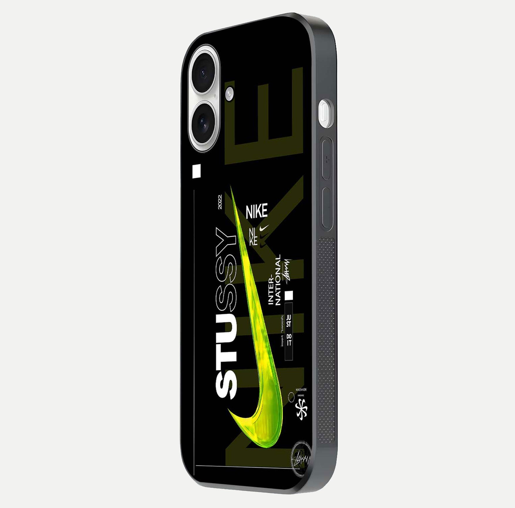 Neon Street Edition Glass Case for iPhone 17 side-angle image showing reflection depth and modern tones