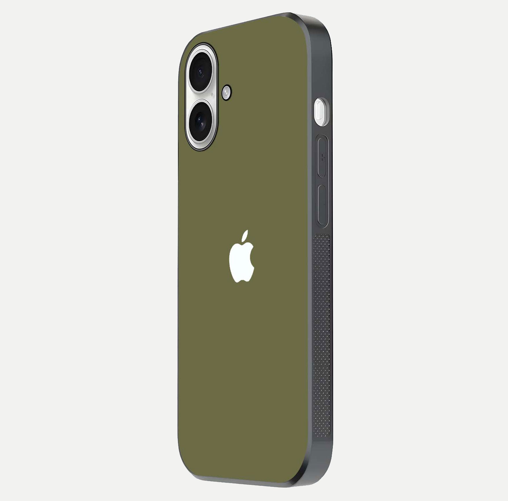 Olive Matte Essence Glass Case for iPhone 17 side-angle image showing soft hue and elegant smooth surface