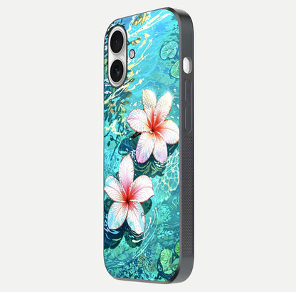 Pink Flowers in Water Glass Case for iPhone 17 side-angle image showing reflection and depth of detail