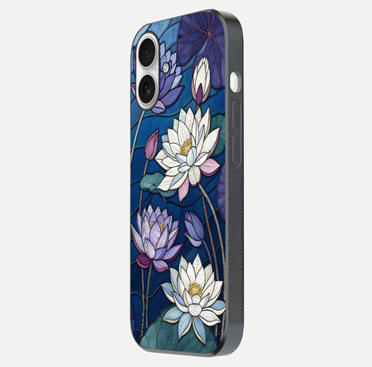 Purple Lotus Stained Glass Case for iPhone 17 side-angle image showing gloss, reflection, and intricate detailing