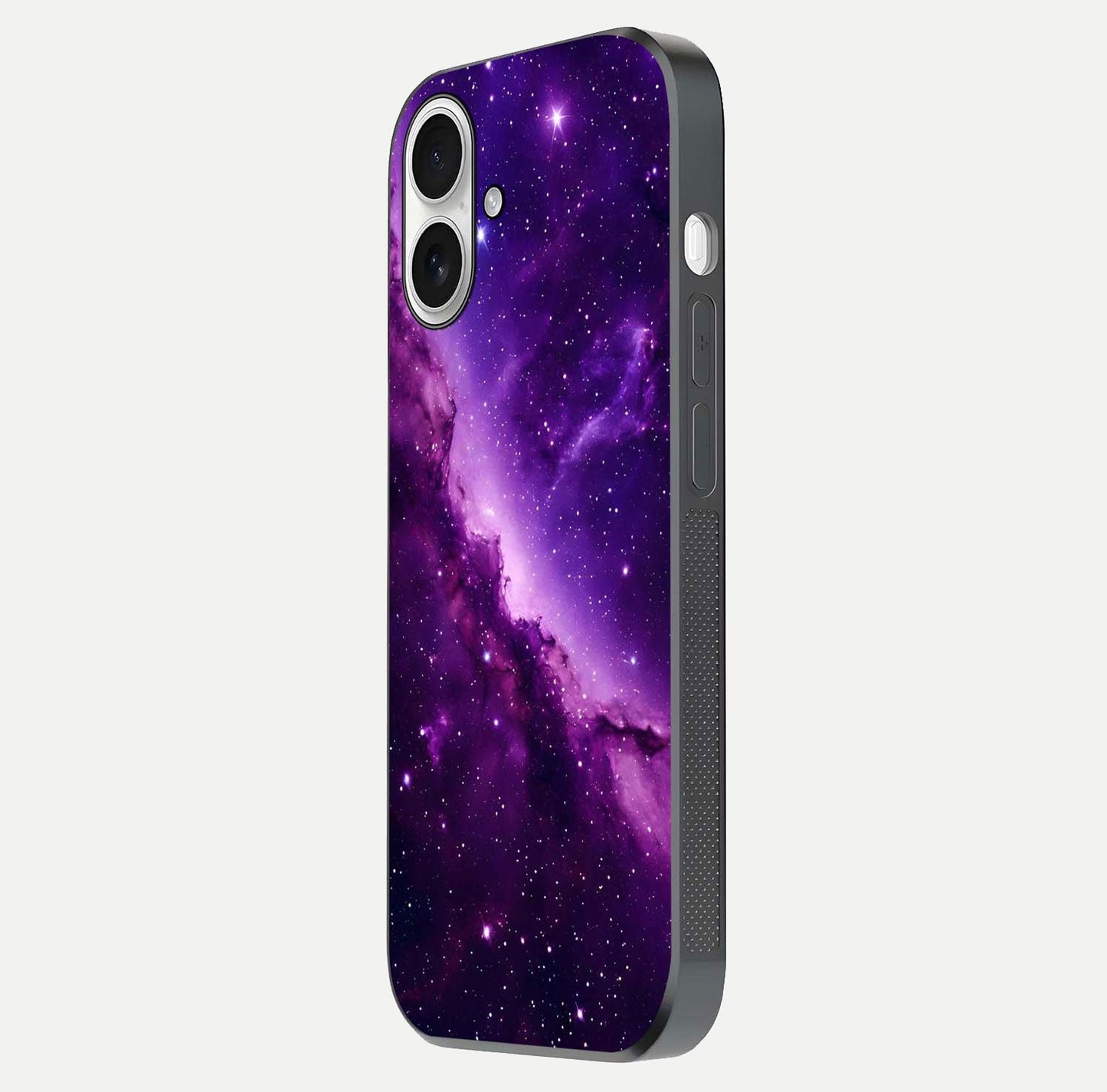 Purple Shade Sky Glass Case for iPhone 17 side-angle image showing shine and soft violet blend