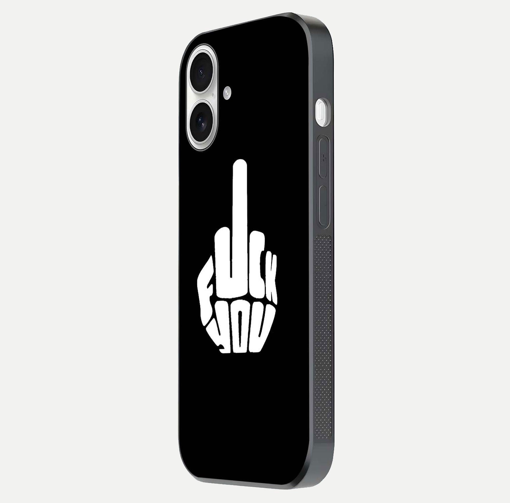 Rebel Mode On Glass Case for iPhone 17 side-angle image showing reflection, edge detail, and text clarity
