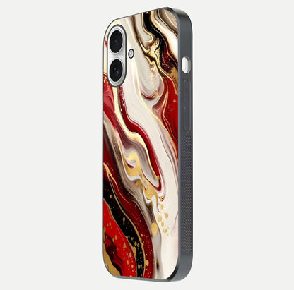 Red & White Marble Glass Case For iPhone 17