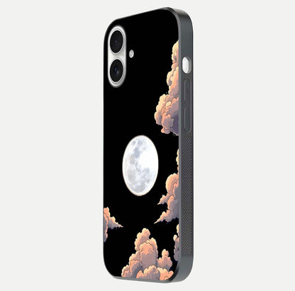 Shade Cloud Moon Glass Case for iPhone 17 side-angle image showing reflection and night-sky detail