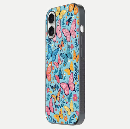 Spring Wing Garden Glass Case for iPhone 17 side-angle image showing shine, color, and pattern depth