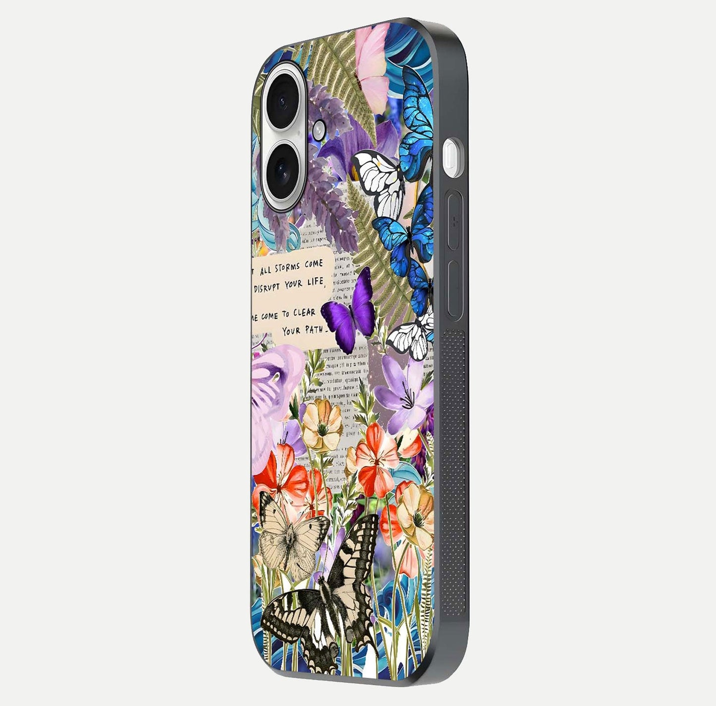Storm Path Bloom Glass Case for iPhone 17 side-angle image showing reflection, color contrast, and shine