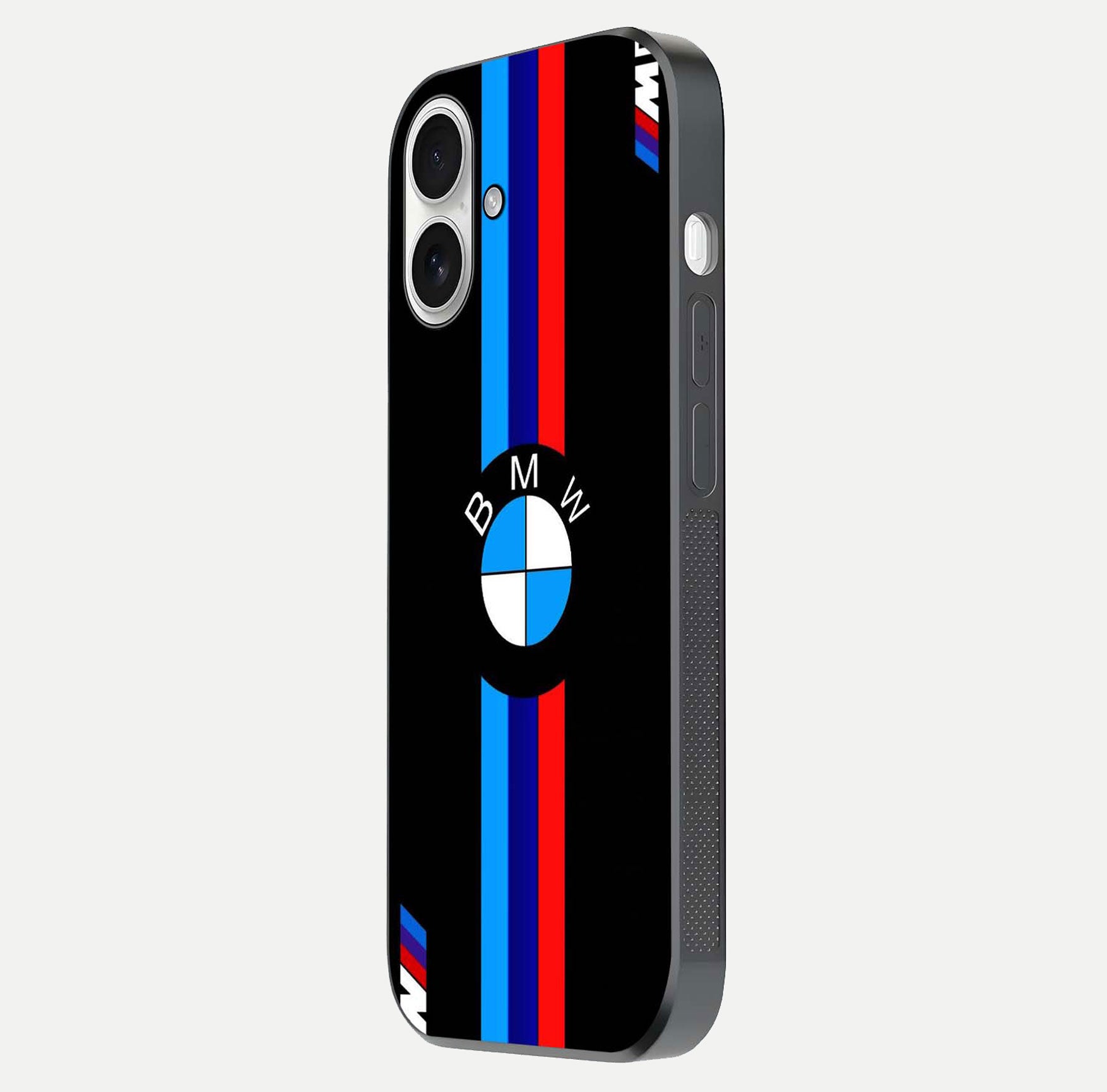 Turbo BMW Beast Glass Case for iPhone 17 side-angle image showing reflection and sleek edge styling