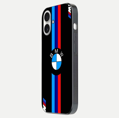 Turbo BMW Beast Glass Case for iPhone 17 side-angle image showing reflection and sleek edge styling