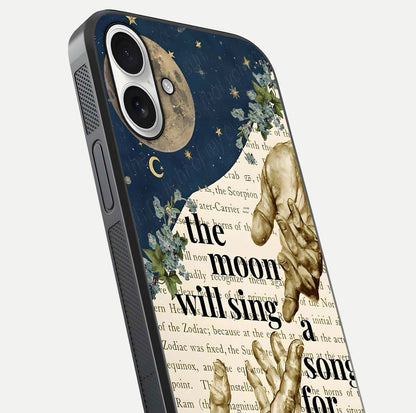 Aesthetic Divine Glass Case for iPhone 17 close-up angled shot showing detailed divine artwork and gloss reflection
