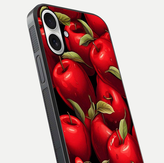 Apple Pattern Glass Case for iPhone 17 close-up angle showing pattern texture and shine reflection