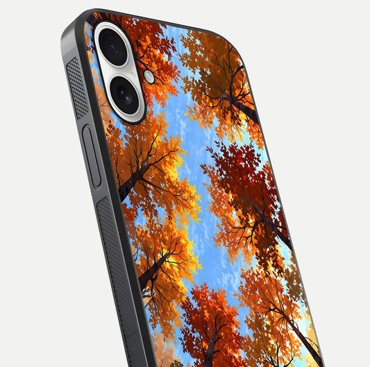 Autumn Sky Rise Glass Case for iPhone 17 close-up shot of autumn tone details and HD shine reflection