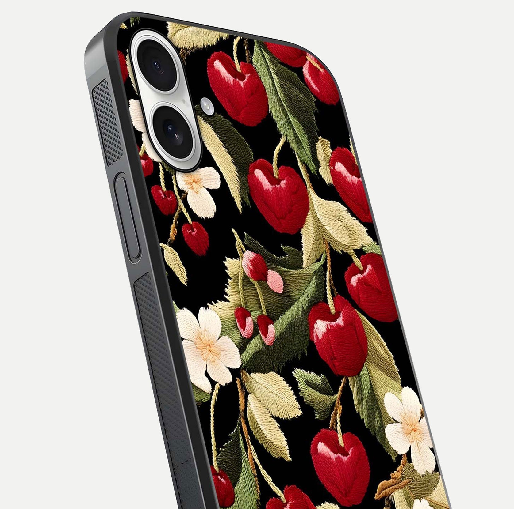Bloom Thread Art Glass Case for iPhone 17 close-up view highlighting fine line details and glossy shine