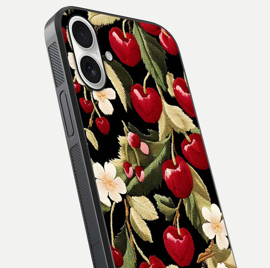 Bloom Thread Art Glass Case for iPhone 17 close-up view highlighting fine line details and glossy shine