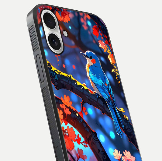 Blooming Spendor Bird Glass Case for iPhone 17 close-up shot highlighting bird design details and glossy shine
