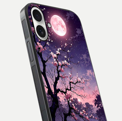 Blossom Pink Moon Glass Case for iPhone 17 close-up shot showing pink tones, moon highlight, and reflection gloss