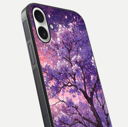 Blossom Tree Glass Case for iPhone 17 close-up image highlighting tree branches, blossoms, and shine